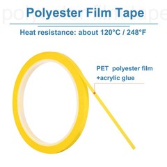 2 Rolls Dark Yellow 0.4 Inch x 55 Yards PET Film Whiteboard Tape 10mm x 50m