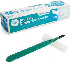 10-Pack Disposable Surgical Scalpel (#10) Knives, Sterile Stainless Steel Blades