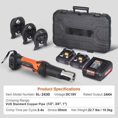 VEVOR Pro Press Tool Pipe Crimping Kit Press Tool Battery Kit 1/2″ 3/4″ 1″ Jaw