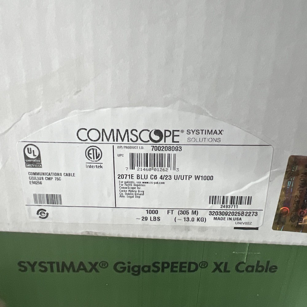 Blue COMMSCOPE GigaSpeed XL Category 6 Cable Plenum 1000ft 2071E 4/23 U/UTP
