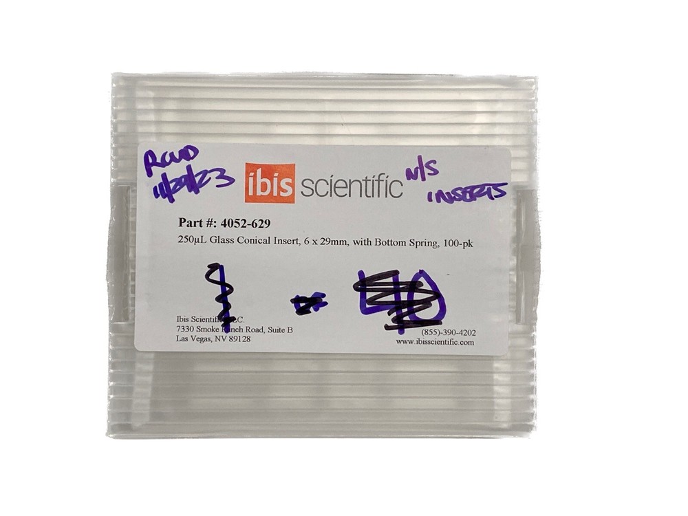 (100/Pk) IBIS 250uL Glass Polyspring Bottom Vial Inserts 29x6mm 4052-629
