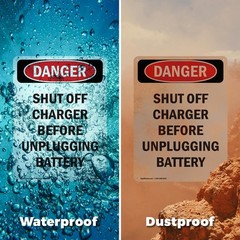 Portrait Shut Off Charger Before Unplugging OSHA Danger Sign, Decal 5 or 10 Pack