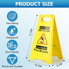 Caution Wet Floor Sign,17.5″ Height,Bright Yellow Double-Sided Folding A-Shaped