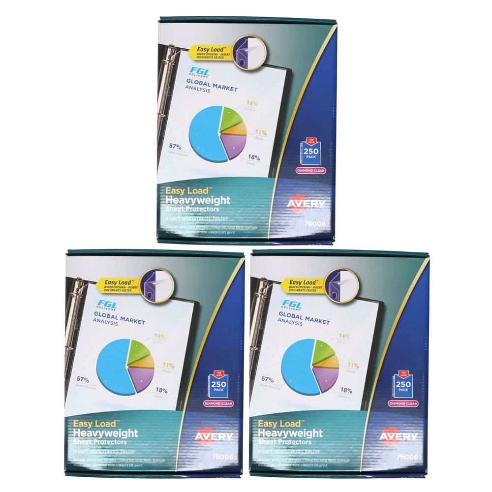 New Avery Sheet Protector Clear 76006 Acid Free 250 Pack Letter Size 3 Pack