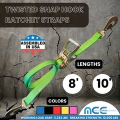 USA 2″ x 8′ 10′ Ratchet Strap w/Snap Hook for Car Hauler Flatbed Trailer Wrecker