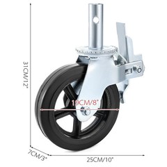 4PCS Scaffolding Caster 8″ x 2″ Black Wheels w/ Locking Brakes 1-3/8″ 1100LBS