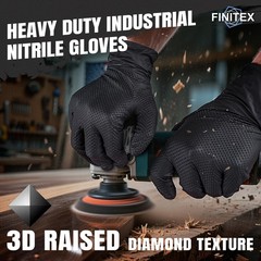 FINITEX Industrial Diamond Texture Nitrile Black Glove – 100/1000PCS Chemical…