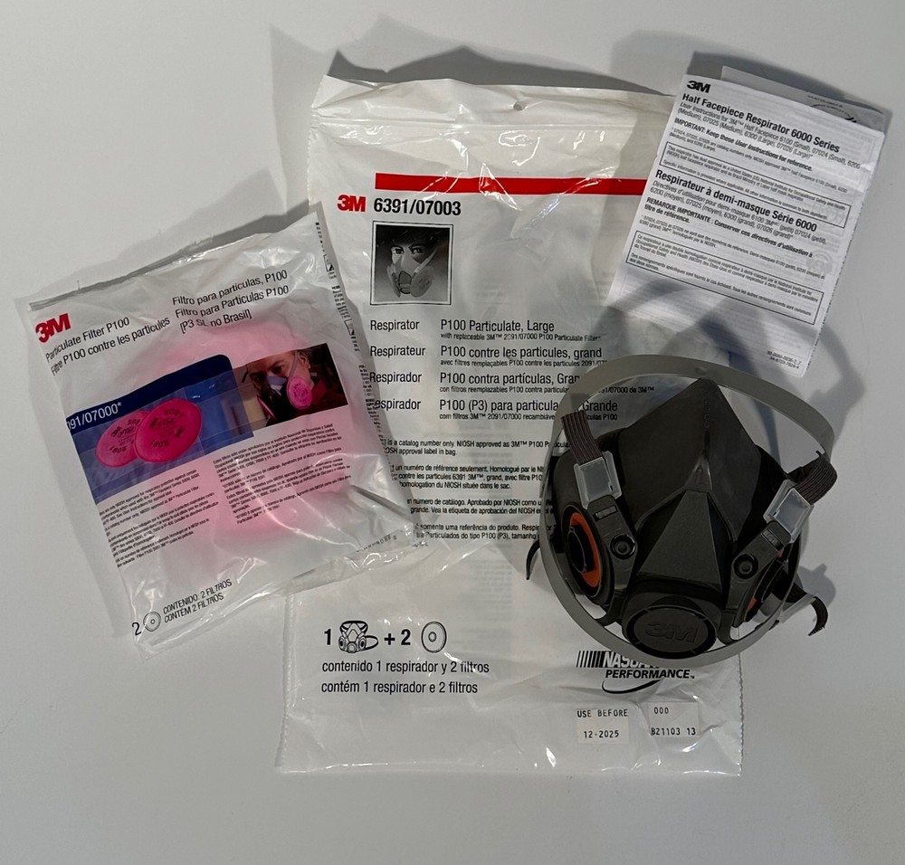 ONE (1) NEW 3M Particulate Respirators 6391 LARGE w/2091 Filters – 12/2025
