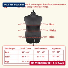 Dritz Dress Form Cover, Medium, Black, 100% Polyester 4-Way Stretch Fabric, Prot