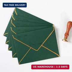 50 Pack A7 Envelopes Dark Green 5 x 7 Self-Adhesive V Flap Envelopes with Gold B