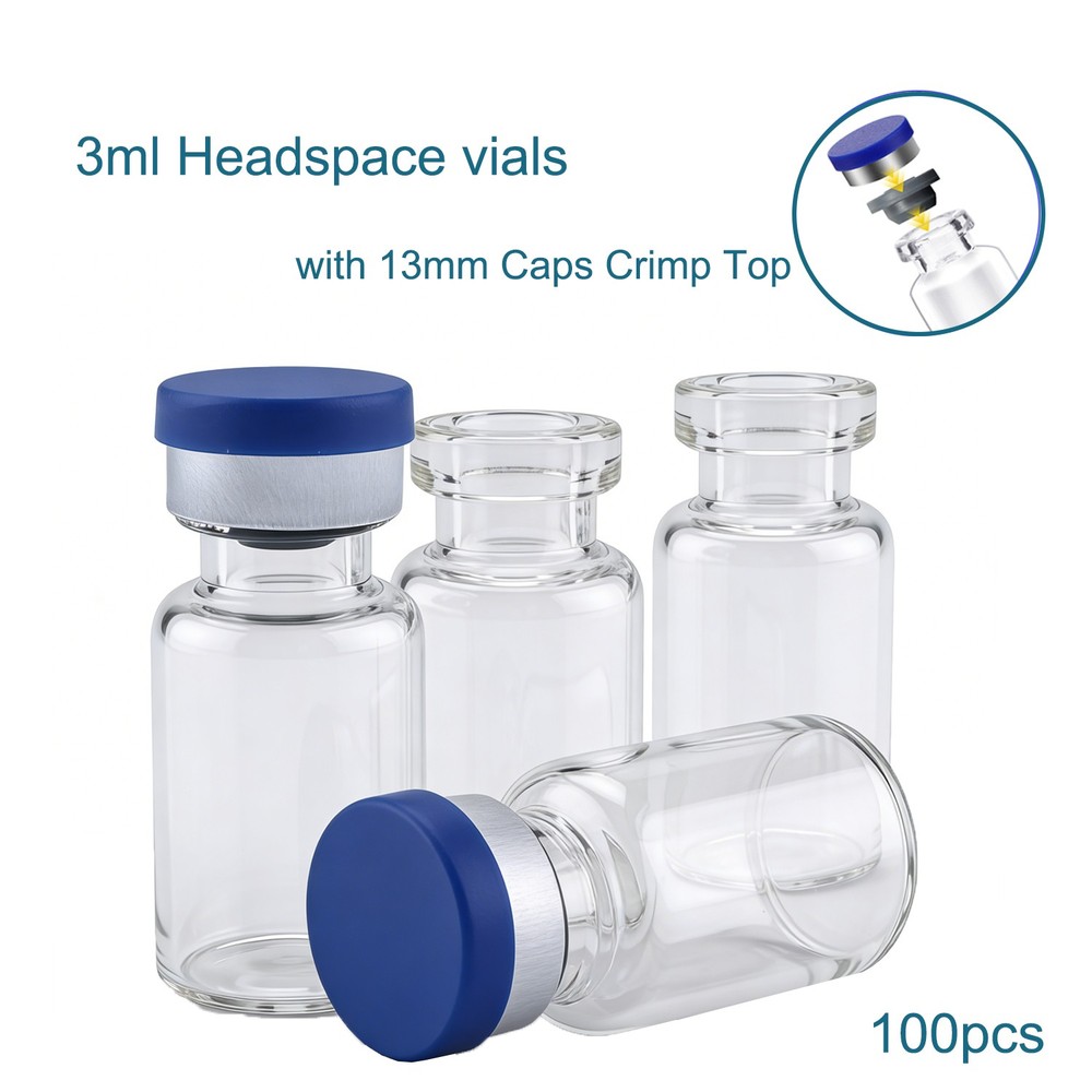 3ml Headspace Vials Clear Glass Bottle 13mm Crimp top Flat Bottom HPLC 100PCS