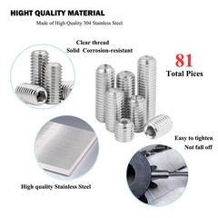 81pcs 6# 8# 10# 1/4 5/16 12 Sizes Thread Hex Socket Set Screw Assortment kit …