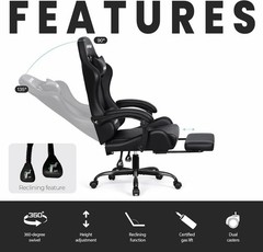 Video Gaming Chair with Footrest Lumbar Support for Home Office High Back Rec…