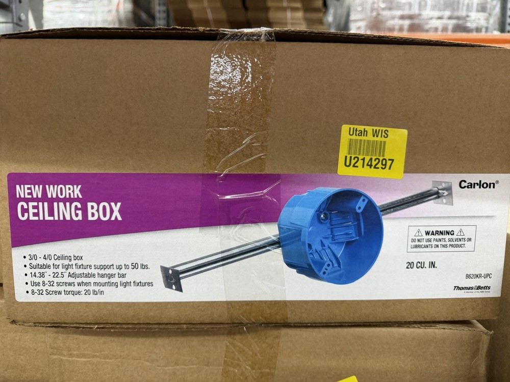 (QTY 50) Carlon 1-Gang 4 in PVC New Work Electrical Ceiling Box & Hanger Bar