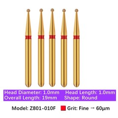 Vakker 5pc Dental Zirconica Diamond Burs w/ Metal Holder Z801 Z801L Round Shape