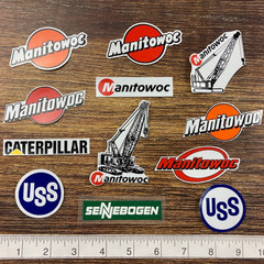Construction HardHaT Decal Stickers LoT Manitowoc Caterpillar USS SENNEBOGEN USA