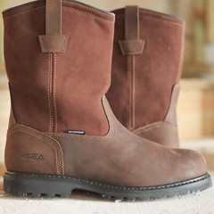 HISEA Mens Wellington Work Boots Steel/Soft Toe Waterproof Leather Western Boots