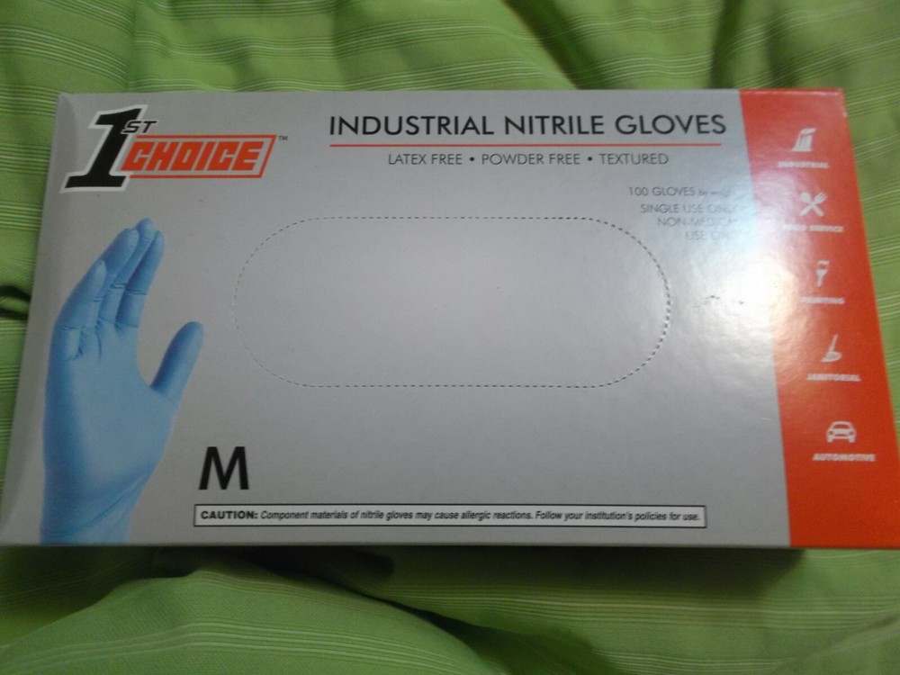 New Box of 100 Blue Nitrile Powder/Latex Free Safety Gloves-Sz Medium-US Seller