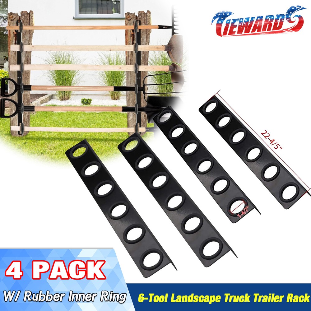 4PACK Landscape Trailer Racks Hand Tool Storage Rack Lawn Shovel Holder 6 Tool