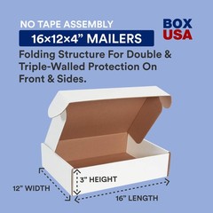 16″ Deluxe Shipping Boxes 16″L x 12″W x 4″H, 50-Pack – White Box Mailers for …