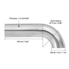 90 Degree Mandrel Bend Elbow 1 1/2 Inch OD Connector 304 Stainless Steel 4in L