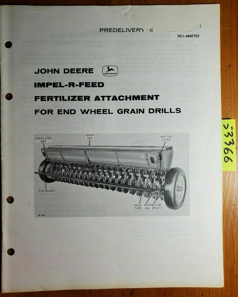 John Deere Impel-R-Feed Fertilizer for End Wheel Grain Drill Predelivery Manual