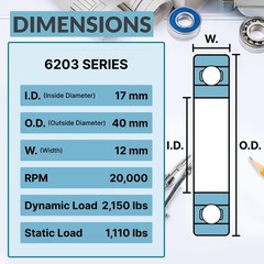 PGN (4 Pack) 6203-2RS Bearing – Lubricated Chrome Steel Sealed Ball Bearing -…