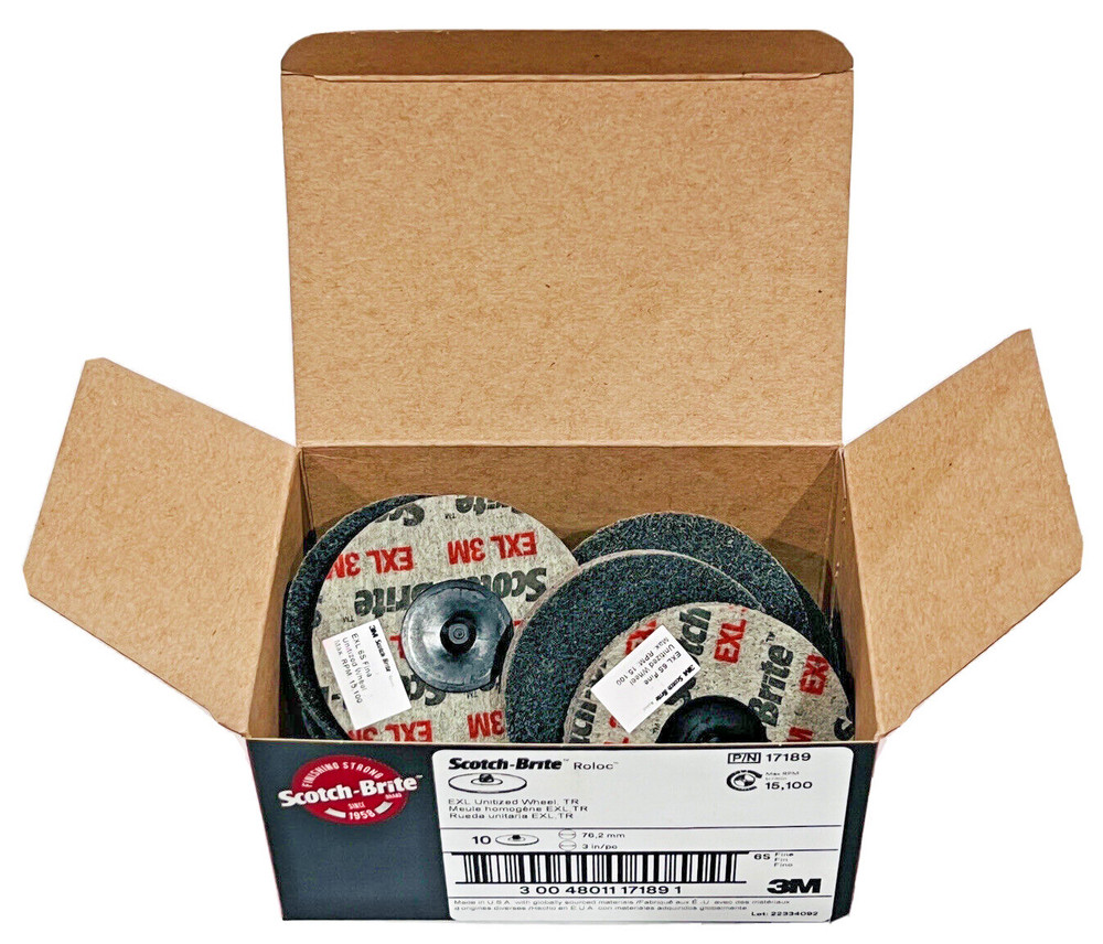 (10) 3M Scotch-Brite 3″ EXL Roloc Unitized Wheels 6S Fine TR Quick Change Disc
