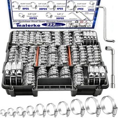 222pcs Stainless Steel Hose Clamps Assortment Kit 1/4-2-3/4 inch Worm Gear Au…