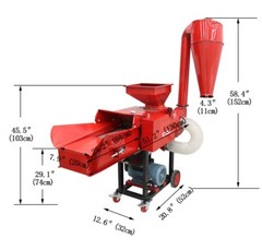 Dry-Wet Straw Hay Cutter Crusher Grain Grinder with Conveyor&Dust Collector 220V