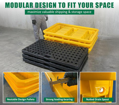 Low Profile 2 Drum Spill Containment Pallet with Drain – 2645 Lbs Capacity