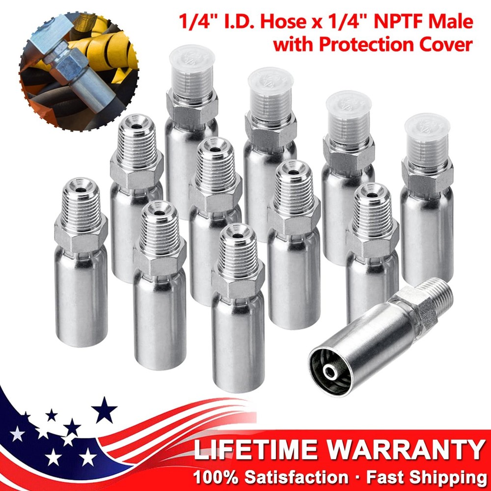 12 Pack Hydraulic Hose Fittings, 1/4″ I.D. Hose X 1/4″ NPTF Male with Protection