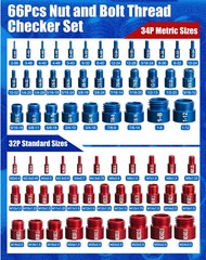 66 Nut & Bolt Thread Checker Tool Set – 32 Metric & 34 Standard Sizes, Storage B