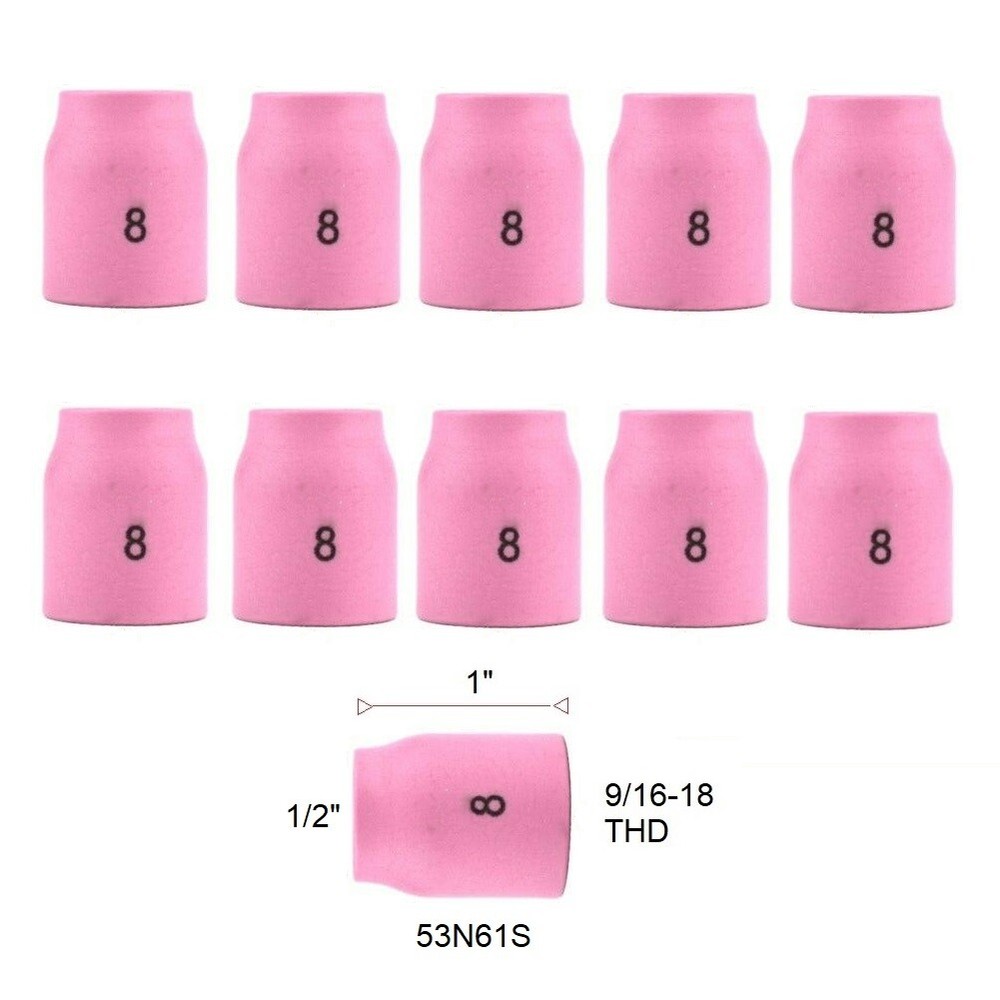 TIG Ceramic 53N61S #7 1/2″ Gas Lens Cup Alumina Nozzle Fits TIG 9, 20, 25 Qty 10