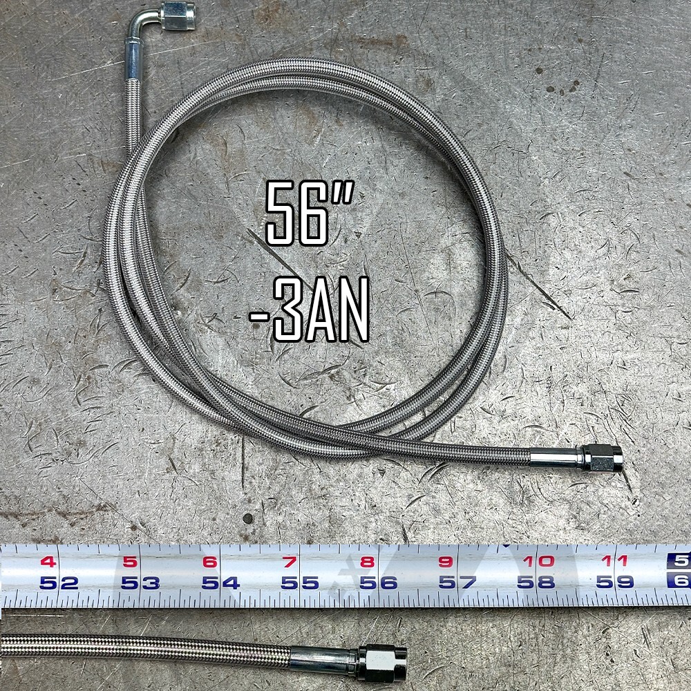 56″ Stainless Steel Braided Hydraulic Line (-3AN 90 Degree to -3AN Straight)