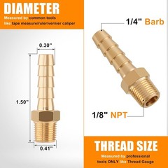 15 Pack Brass Hose Barb Fittings 1/4 Inch to 1/8 Inch NPT Air Hose Repair Kit