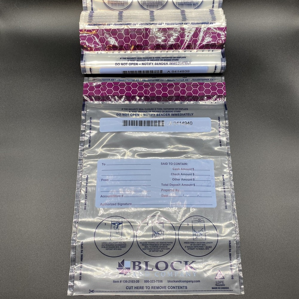Deposit Bags🔥 (500 Count) 9×12 Clear Tamper-Evident Fraudstopper Ice Secur-Pak