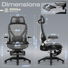 ELABEST X100 Ergonomic Mesh Office Chair with Footrest, Big and Tall Hone Des…