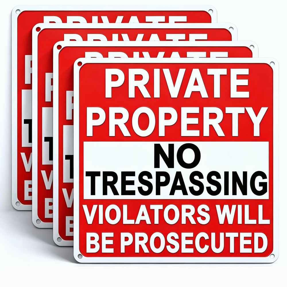 4 Pack Large No Trespassing Signs Private Property, 9.5 Inch x 9.5 Inch Private