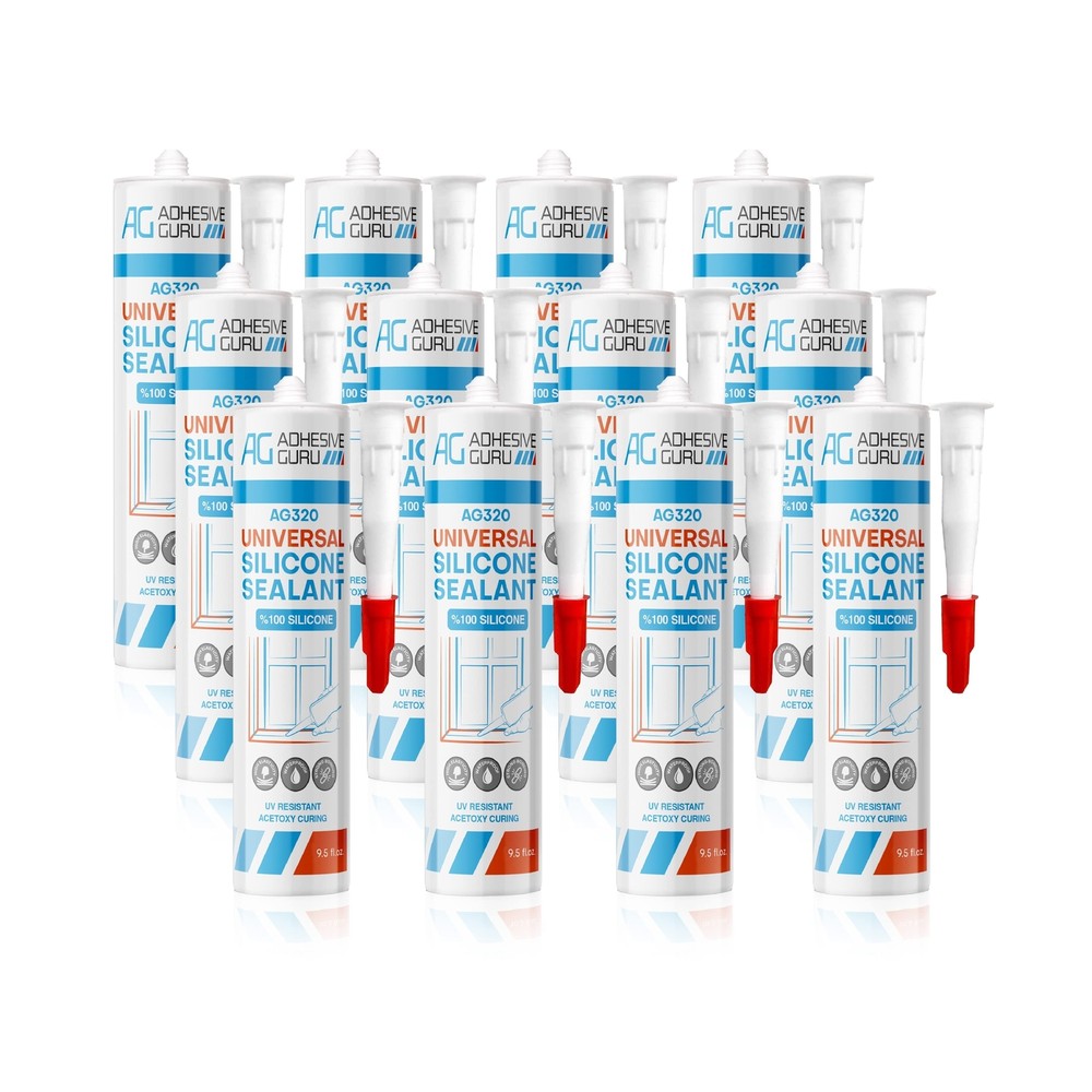 Adhesive Guru Clear Silicone Sealant Waterproof (12 x 9.5 fl.oz.), All Purpos…
