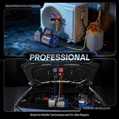 3/4 HP 7.2CFM 2 Stage HVAC Vacuum Pump & 4 Way AC Manifold Gauge Set 5ft Hoses