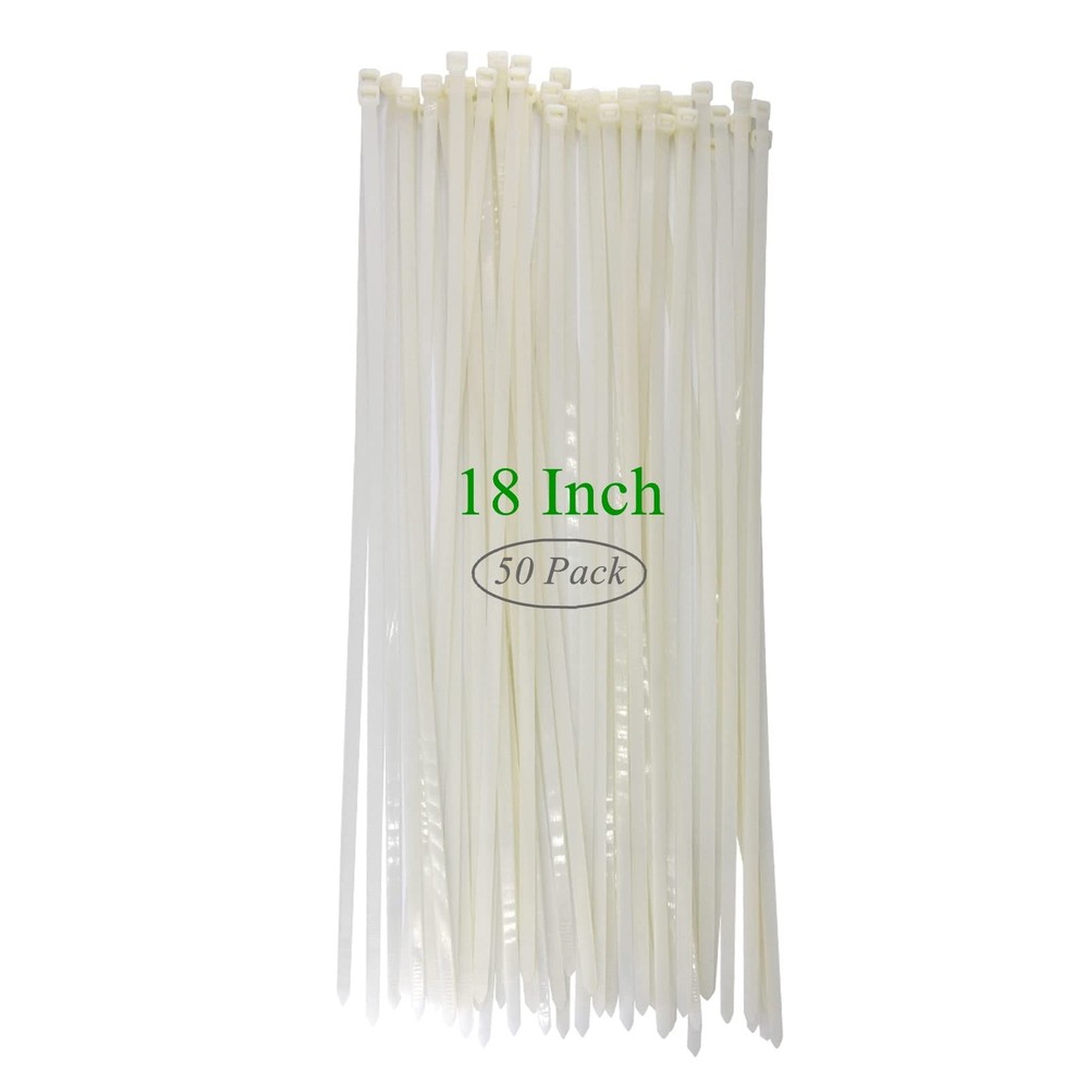 50 PCS White Zip Ties Clear 18 Inch Heavy Duty Cable Ties 120 Lbs Strength UV