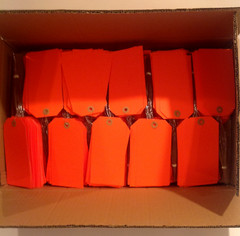 Box of 1000 5-3/4 x 2-7/8 FLUORESCENT RED Shipping Tags Pre Wired 13 Pt. G12073C