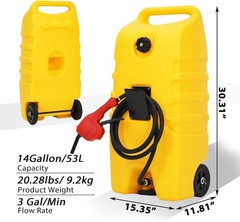 14 Gallon Fuel Can with Pump 10FT Hose Wheeled Gas Diesel Transfer Tank Caddy