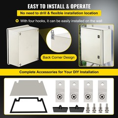 VEVOR 20x16x8″ Fiberglass Electrical Enclosure NEMA Type 3 IP65 Junction Box