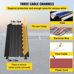 VEVOR 3 Channel Cable Protector Ramp Rubber Electrical Wire Cover Ramp Guard