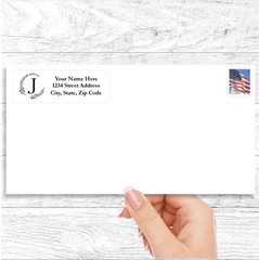 60 Return Address Labels Personalized Printed 3/4″ x 2 1/4″ Wreath Monogrammed