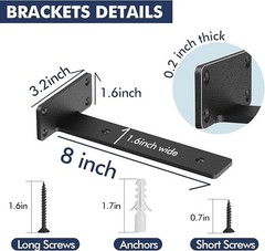 2 Pk Bracket Floating Hidden L Shelf Support Black 8″ x 3.2″ Hardware .2″ Thick