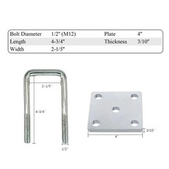 2PCs Square U-Bolt Kit for 2×2 Axle Boat Trailer Leaf Springs 4-3/4″ Long 2 Pack