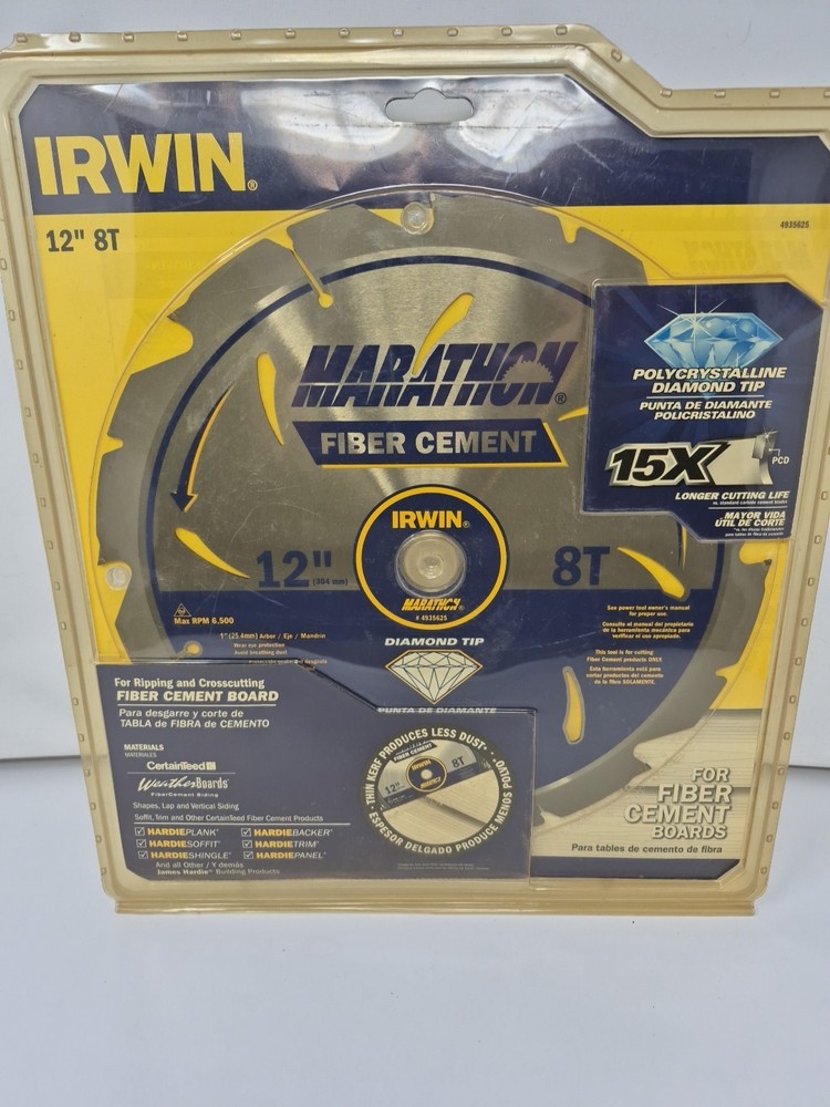 Irwin Tools 4935625 Fiber Cement-PCD 12”/8T Specialty Circular Saw Blade(O1)